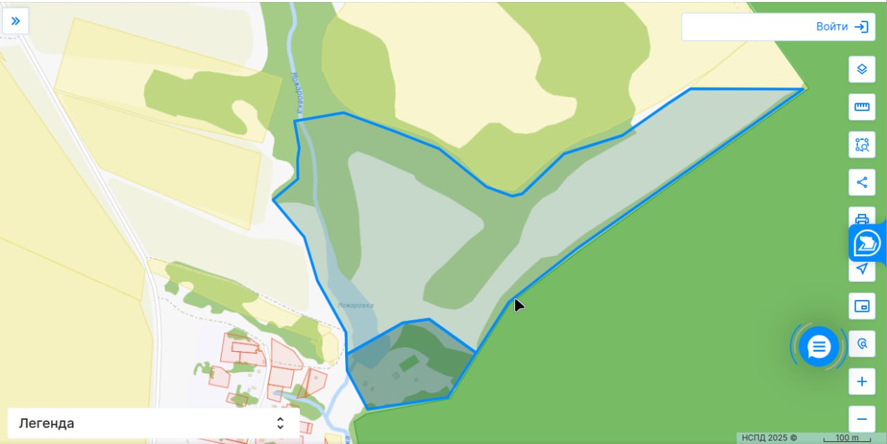 На фото - земельный участок в Городищенском районе площадью более 32 га, с прудом, образованным на реке Можаровке, и лесом