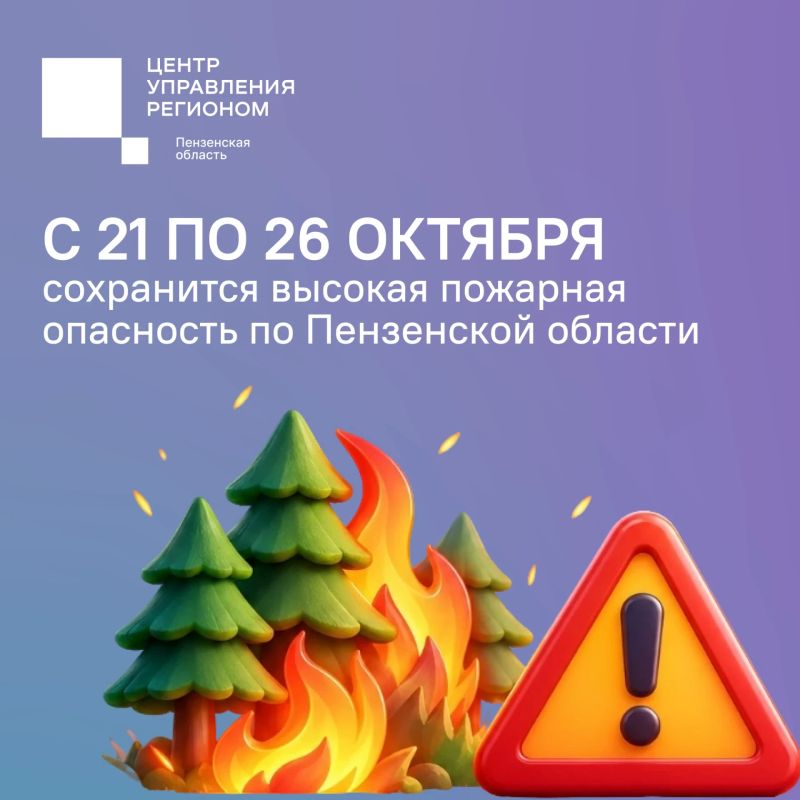 #ЦУР58_информирует. В лесах Пензенской области сохранится высокая пожарная опасность С 21 по 26 октября местами в регионе прогнозируется IV класс пожарной опасности