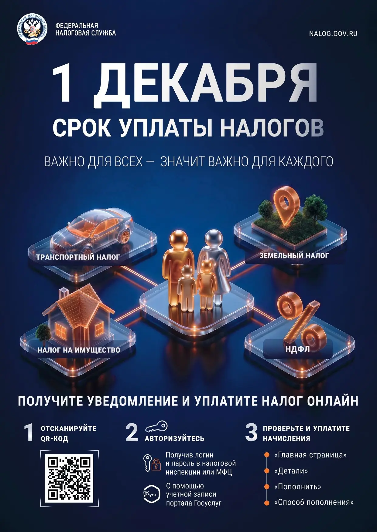 Управление Федеральной налоговой службы по Пензенской области напоминает жителям региона о необходимости уплаты имущественных налогов и налога на доходы физических лиц в срок не позднее 1 декабря 2026 года